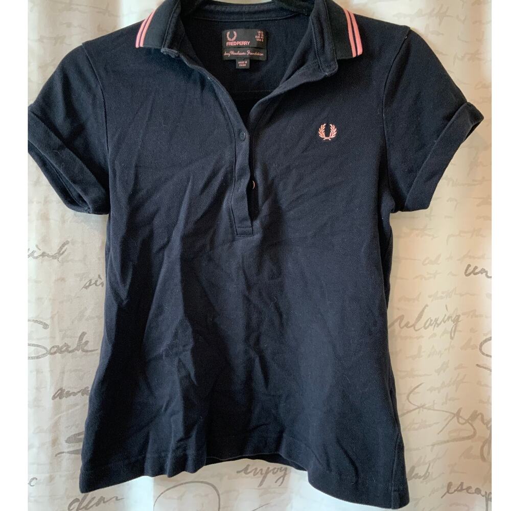 Fred Perry x Amy Winehouse Navy Blue & Pink Polo Shirt - Women's Size 8
